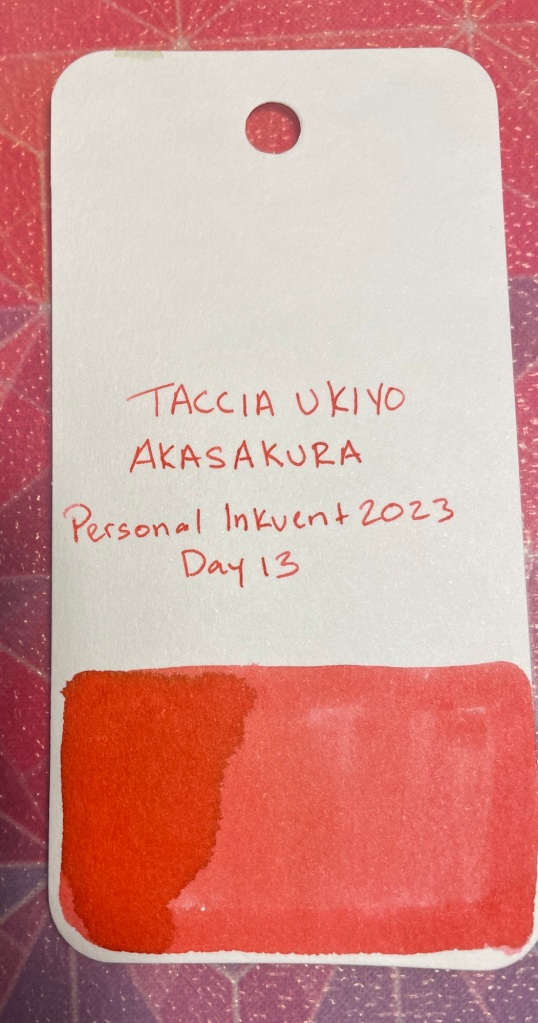 Taccia Ukiyo Akasakura
A bright-pale red/orange with a touch of gold sheen in heavy applications
